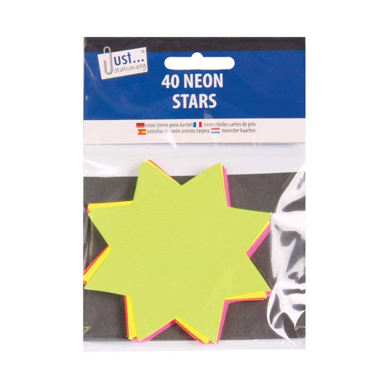Tallon Just Stationery Neon Stars Assorted Colours Pack of 40 6219