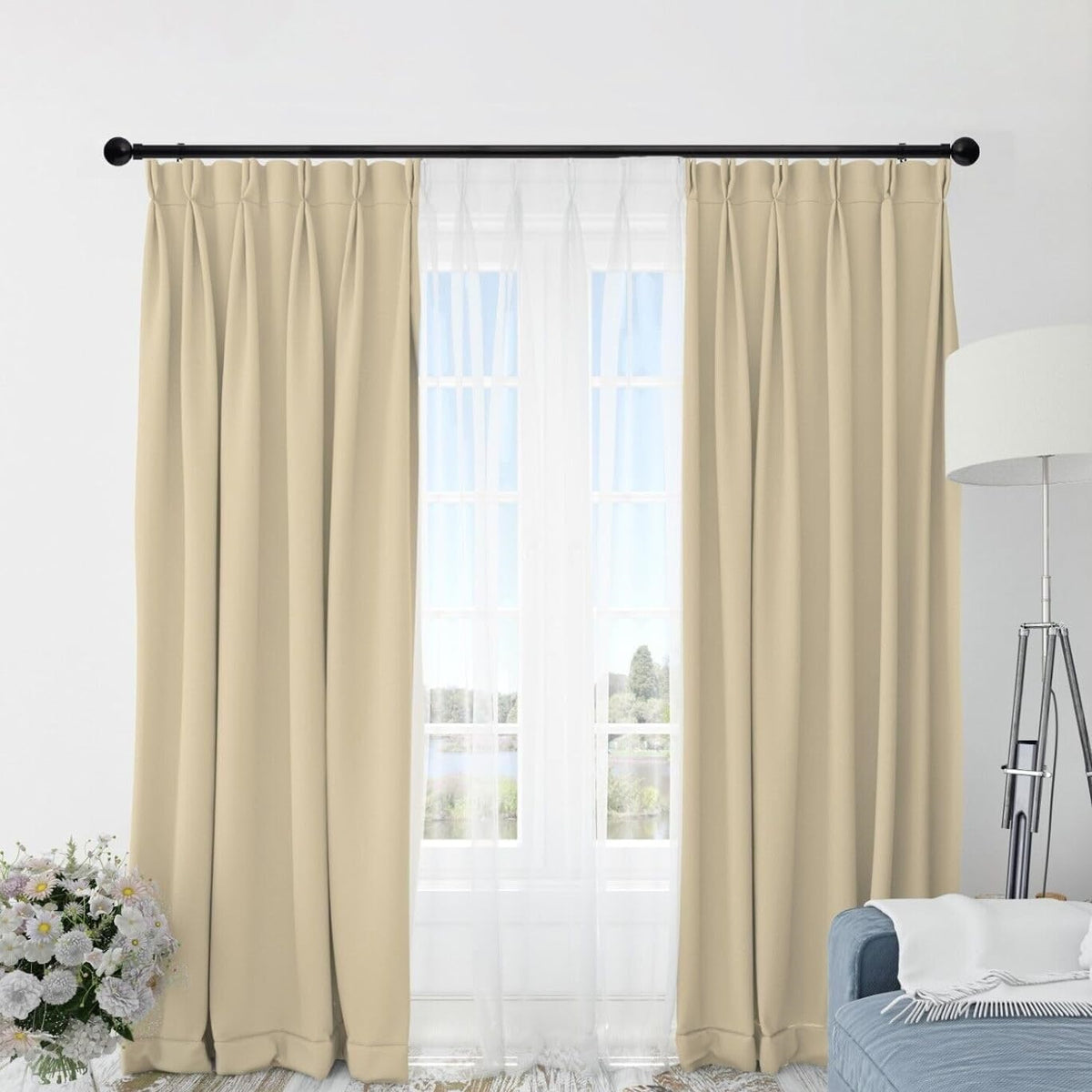 Adorn Metal Ball Adjustable Curtain Pole Assorted Colours Pack of 1 AJ033C | Extendable Length 150cm-300cm | For Home and Office | Installation Brackets Included