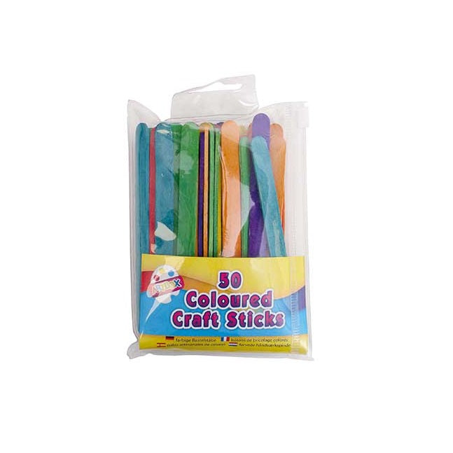 Tallon Artbox Coloured Craft Sticks Assorted Colours Pack of 50 1186