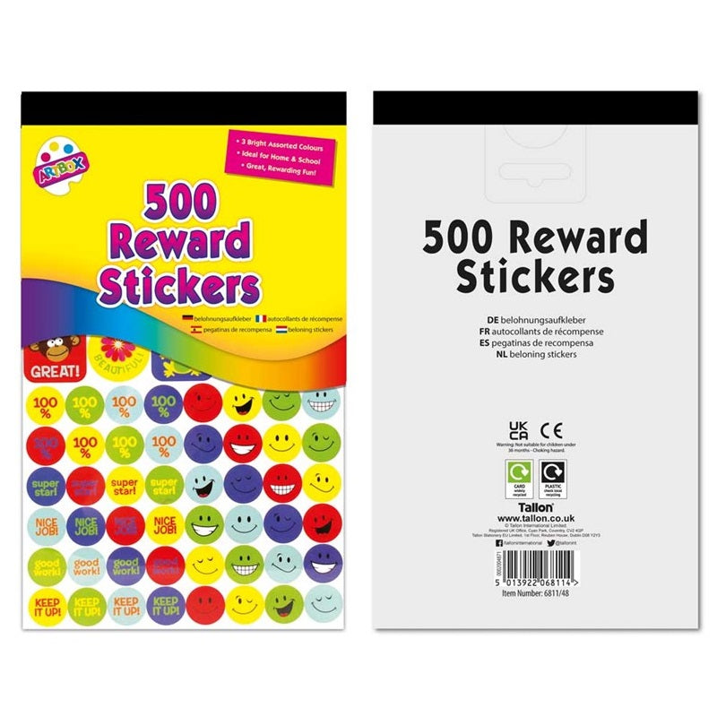 Tallon Artbox Reward Stickers Assorted Colours Pack of 500 6811 | Ideal for Home and School | Great Rewarding Fun