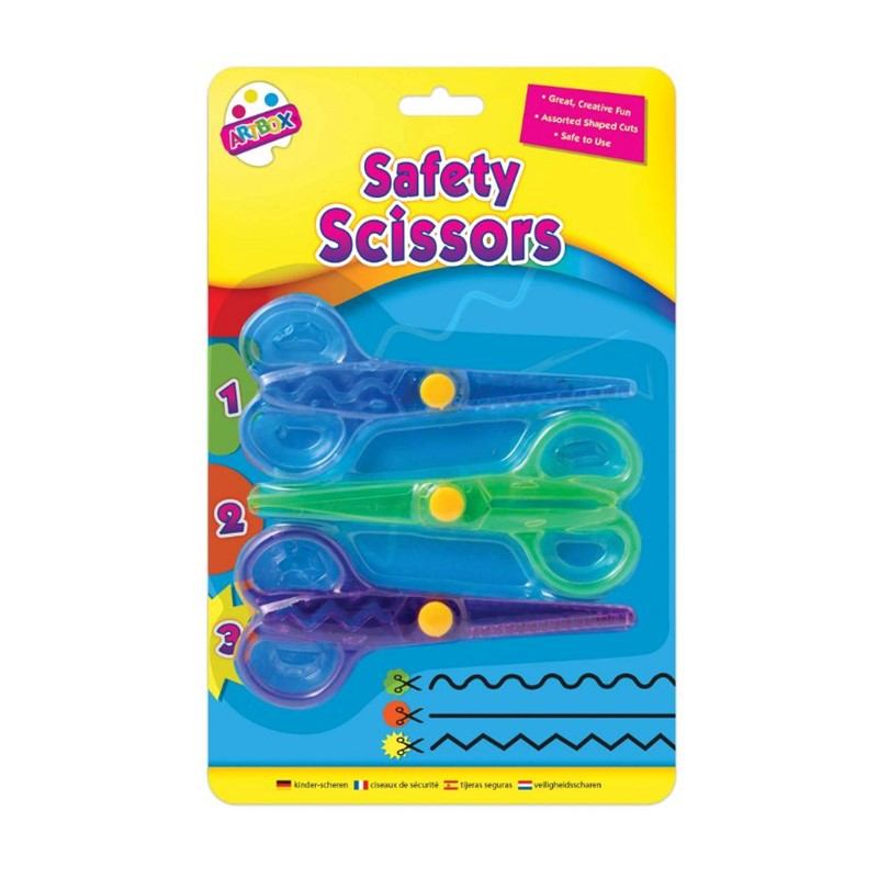 Tallon Artbox Novelty Cut Safety Scissors Assorted Colours Pack of 3 6170 | Great Creative Fun | Assorted Shaped Cuts | Safe to Use