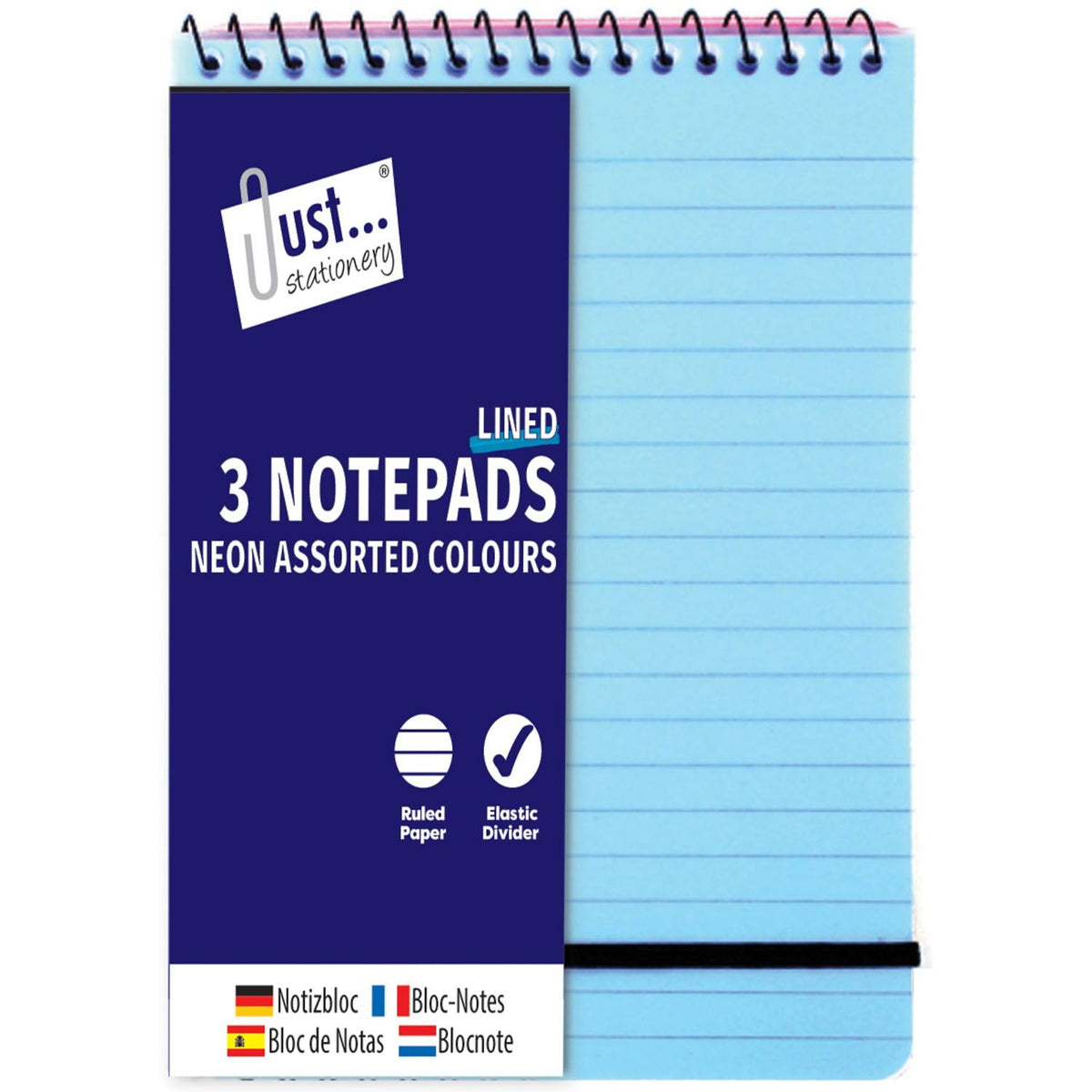 Tallon Just Stationery Neon PP Cover Notepads Assorted Colours Pack of 3 6617 | Ruled Paper