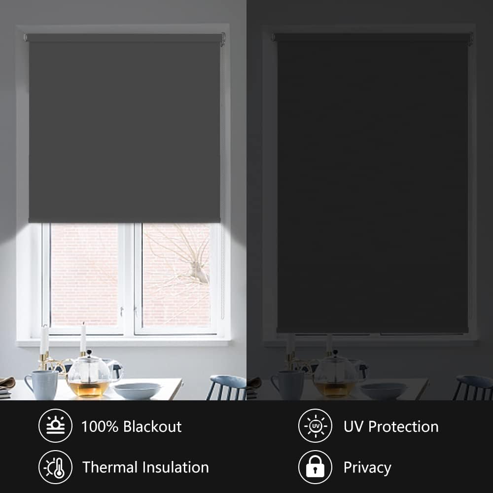 Blackout Roller Blinds Assorted Colours 120cm x 200cm Pack of 1 AY007C | UV Protection Window Shade | Light-Blocking | Thermal Insulated Roller Shades for Home and Office