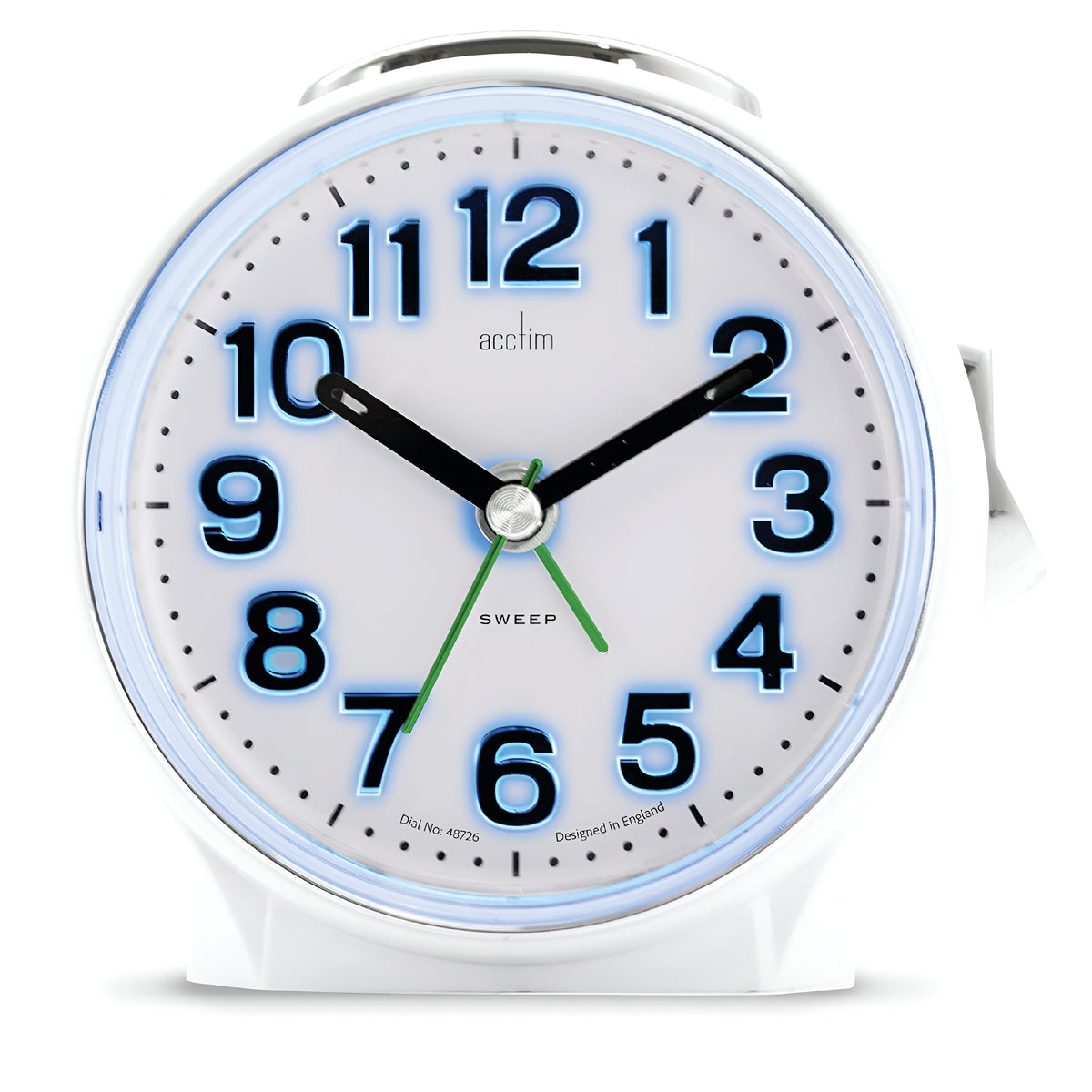 Acctim Eden Sweep Alarm Clock Pearl White 16522 | Non-Ticking Seconds Hand | Superbrite Backlight | Crescendo Alarm with Snooze