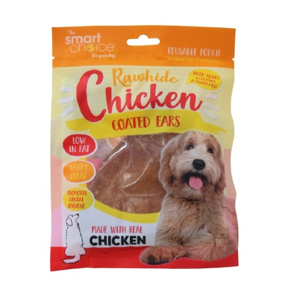 Smart Choice Rawhide Chicken Coated Ears for Dogs Brown Pack of 2 50g SC1844 | With Added Vitamins and Minerals | Ideal Treat or Reward | Resealable Pouch | Made with Real Chicken | Promotes Dental Hygiene | No Artificial Colourants | Low Fat