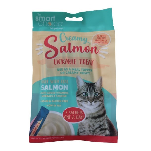 Smart Choice Creamy Salmon Lickable Cat Treat Multicoloured Pack of 7 84g SC1710 | Made with Real Salmon | Enriched with Vitamins and Taurine | Grain and Gluten Free | Low Fat | Meal Topper or Creamy Treat