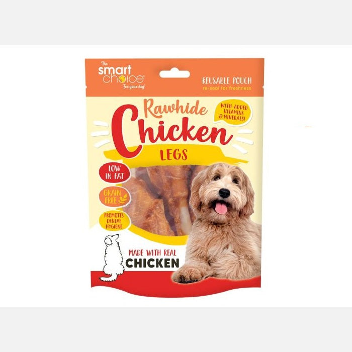 Smart Choice Rawhide Chicken Legs for Dogs Brown 17.5cm x 1cm x 24cm Pack of 3 120g SC1477 | With Added Vitamins and Minerals | Ideal Treat | Resealable Pouch | Made with Real Chicken | Promotes Dental Hygiene | No Artificial Colourants | Low Fat | Grain Free | Contains Calcium | Helps to Maintain Healthy Coat and Joints