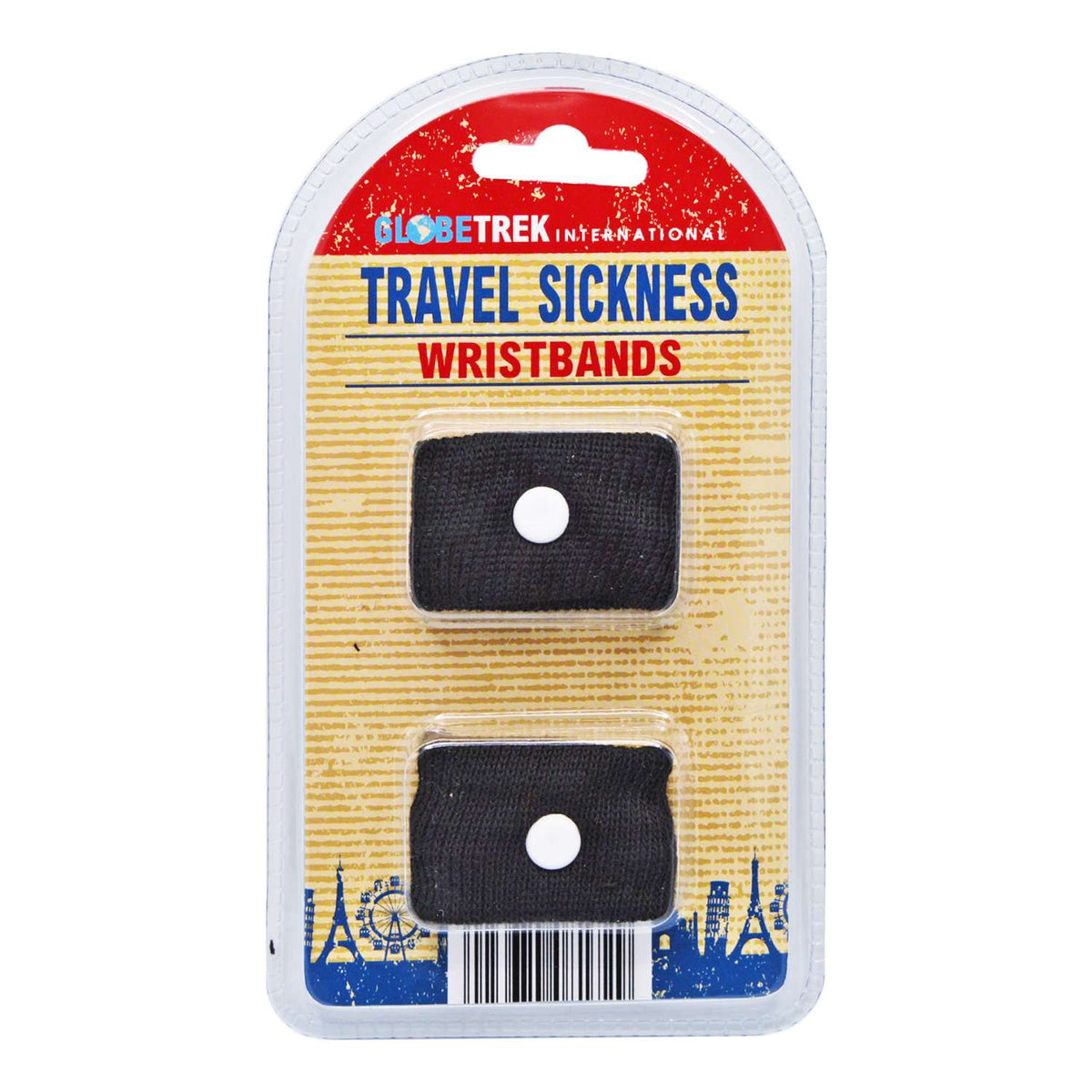 Globetrek Travel Sickness Wristbands Black Pack of 2 HWP081736 | Motion Sickness Relief Bands | For Both Adults and Children | Drug-Free and Reusable