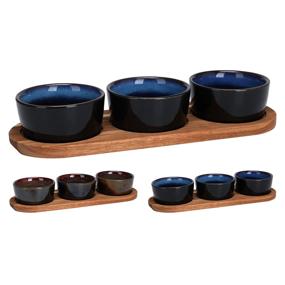 Excellent Houseware Serving Set Assorted 1x Tray - 29cm x 10cm - 3x Bowl - 8.5cm Pack of 4 278000740