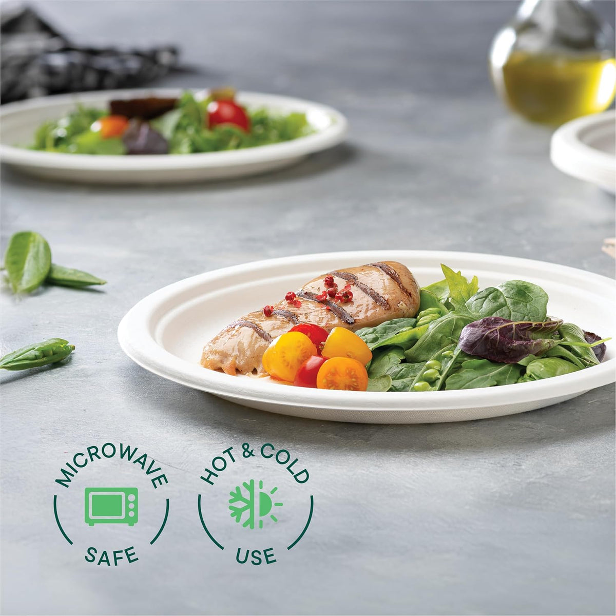 Dura Kitchen Accessories Bagasse Plates White 10-Inch Pack of 50 DA015 | Durable | Leak and Cut Resistant | 100 Percent Compostable and Biodegradable | Microwave and Freezer Safe | Premium Strength