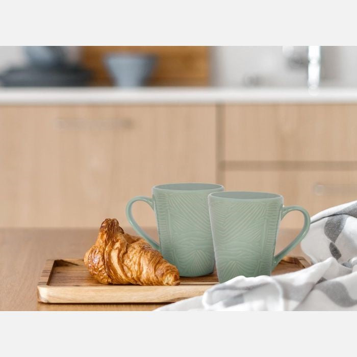 RSW Cocoa and Gray Embossed Ceramic Mug Green 9cm x 9.5cm Pack of 1 AM4276 | Textured Matte Finish | Stylish and Durable Stoneware