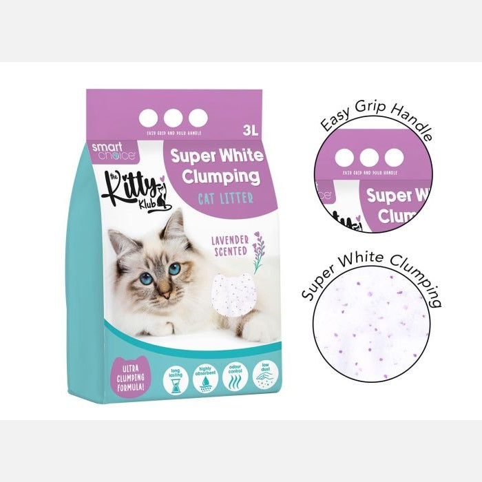 Smart Choice The Kitty Klub Lavender Scented Clumping Cat Litter Super White 3Ltr SC1687 | Ultra Clumping Formula | Long Lasting | Odour Control and Low Dust | Highly Absorbent Cat Litter
