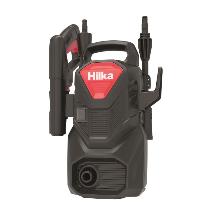 Hilka Electric Pressure Washer with Foam Bottle 1200W Black 91051200 | Pressure 90 Bar | Adjustable Spray Lance | 5Mtr Cable | 3Mtr Hose | Ideal for Cars-Patios and Driveways | Compact Design | Auto Stop Function | 7L Per Minute Max Flow
