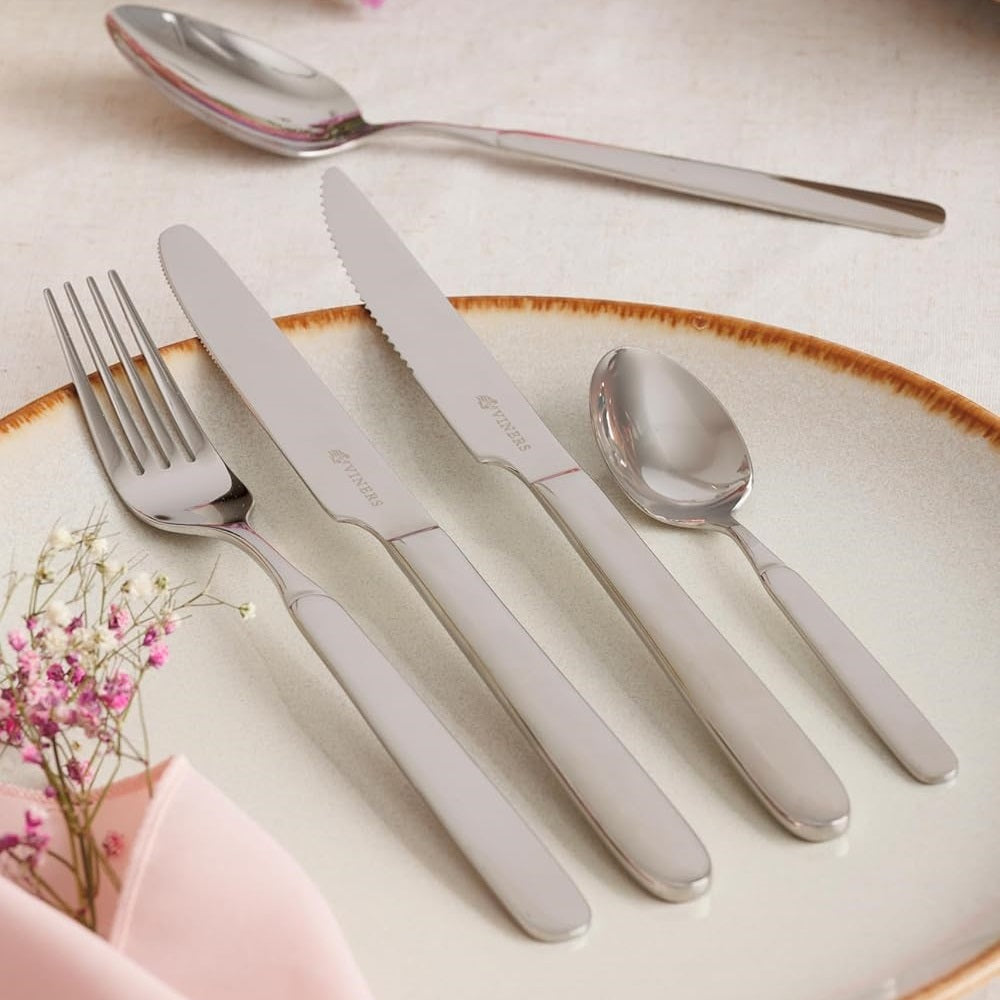 Viners Marple Stainless Steel Cutlery Set Silver Pack of 20 303.188 | Includes 4 x Steak Knives | 4 x Table Forks | 4 x Table Knives | 4 x Dessert Spoons | 4 x Tea Spoons | Mirror Polished Finish