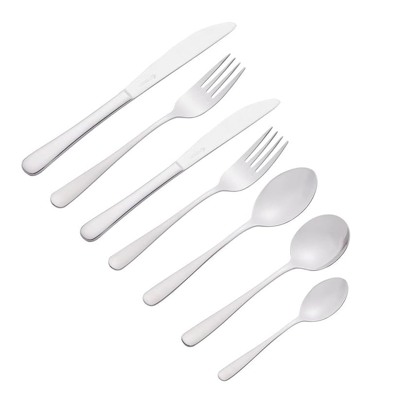 Viners Savannah Stainless Steel Canteen Cutlery Set Silver Pack of 42 303.179 | Includes 6 x Dessert Spoons | 6 x Table Forks | 6 x Dessert Knives | 6 x Dessert Forks | 6 x Table Knives | 6 x Soup Spoons | 6 x Tea Spoons