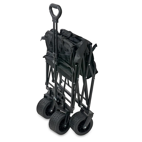 Country Club Explorer Foldable Handy Cart Black 90cm x 56cm x 99cm HWP232602 | 100Kg Max Load | Extra Wide Lockable Wheels | Adjustable Handle | Push and Pull Steering | Folds Down to Save Space | Ideal for Beach-Camping-Gardening and Picnics | Fits