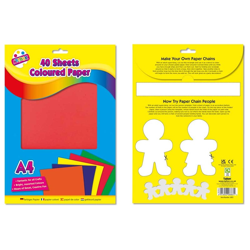 Tallon Artbox A4 Coloured Paper Assorted Colours Pack of 40 6883 | Fantastic for all Crafts | Hours of Great Creative Fun