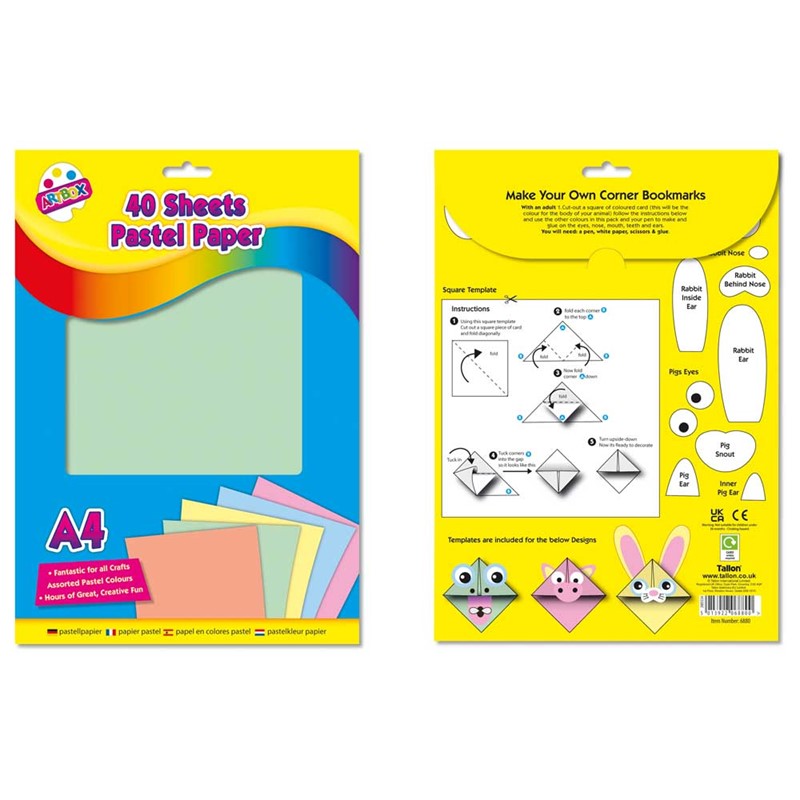 Tallon Artbox A4 Pastel Paper Assorted Colours Pack of 40 6880 | Fantastic for all Crafts | Hours of Great Creative Fun