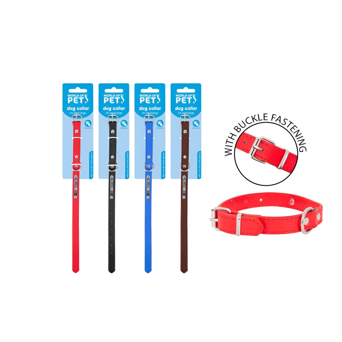 RSW World of Pets PU Collar Assorted Colours 1.5cm x 20cm-32cm Pack of 1 WP396 | For Small Dogs | Adjustable