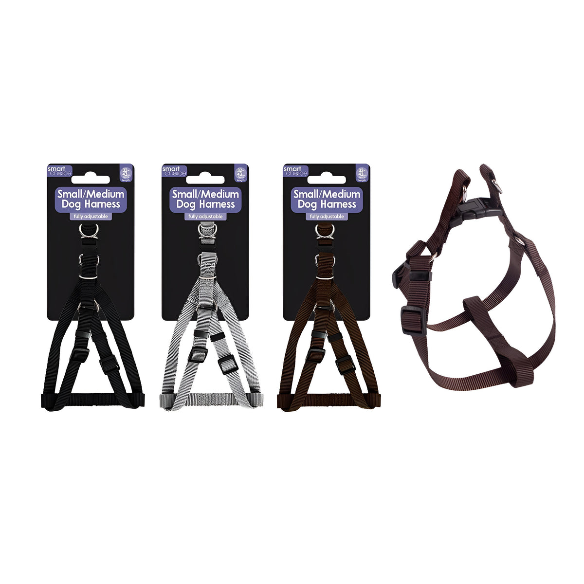 RSW Smart Choice Fully Adjustable Dog Harness Assorted Colours Small to Medium 1.5cm x 32cm-43cm Pack of 1 SC645