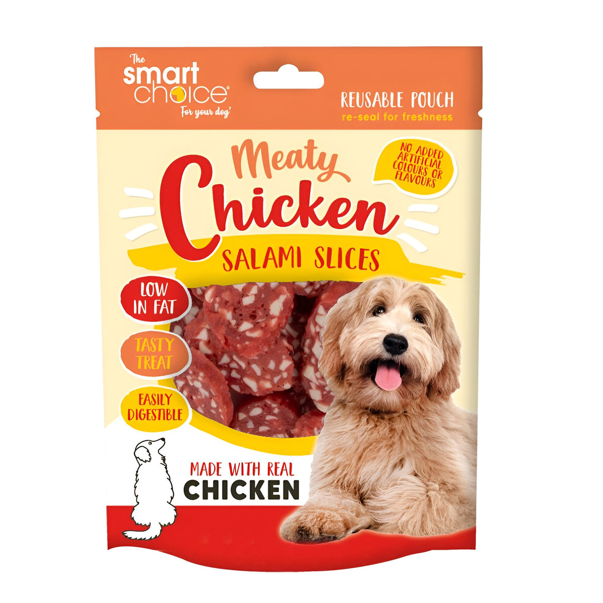 RSW Smart Choice Meaty Chicken Salami Slices Dog Treat Brown 120g Pack of 18 SC1732 | Low in Fat | Tasty Treat | Easily Digestible | Made with Real Chicken | No Added Artificial Colours or Flavours | Reusable Pouch - Re-Seal for Freshness
