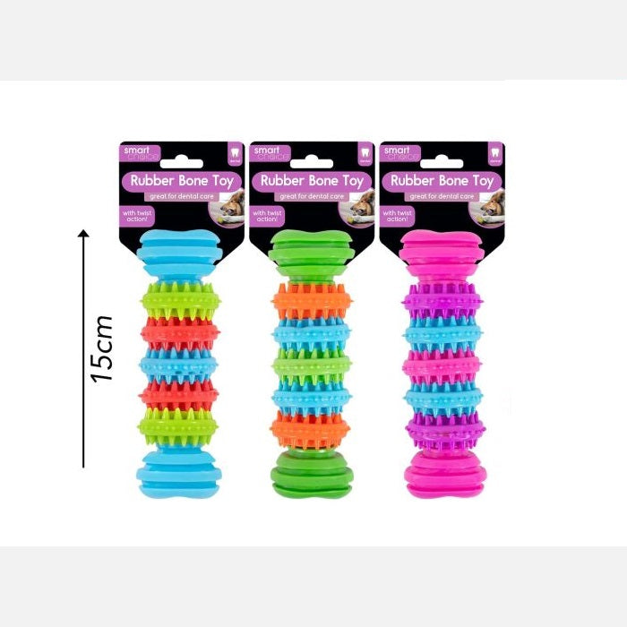 RSW Smart Choice Rubber Bone Toy with Twist Action for Dogs Assorted Colours 15cm x 5cm Pack of 1 SC1579 | Great for Dental Care | Lightweight and Robust Rubber | Helps to Maintain Dental Hygiene | Great for Games of Throw and Fetch