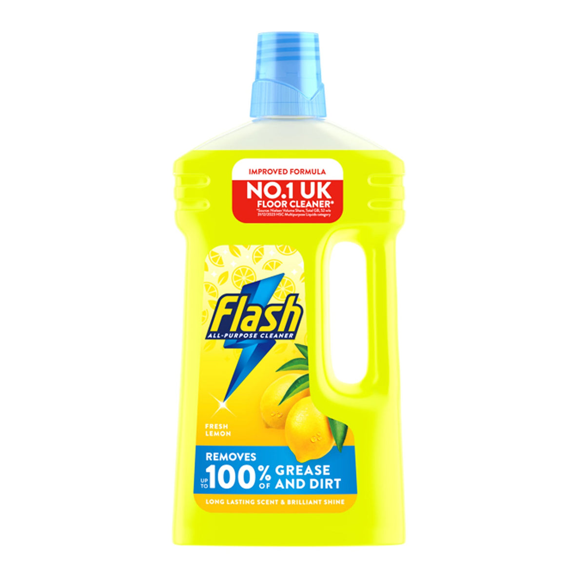 Flash All-Purpose Fresh Lemon Cleaner Yellow 1Ltr C009927 | Removes 100 Percent Grease amd Dirt | Long Lasting Scent and Brilliant Shine | No Harsh Residue | Free from Bleach