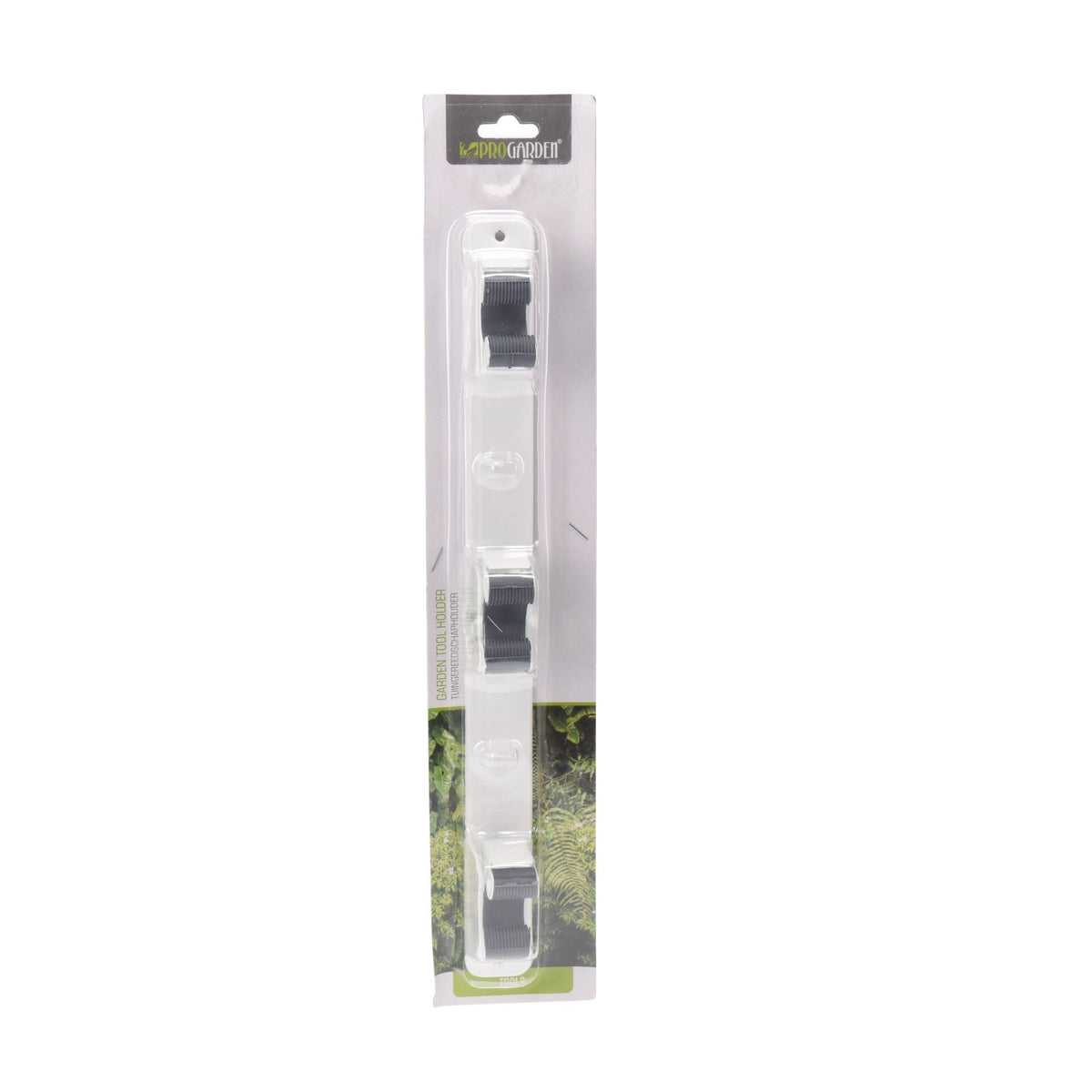 Progarden Wall Mount Garden Tool Holder Wall Mount White and Black 43cm x 8.4cm x 6cm CY4650890 | 3 Slot Storage Rack with Grip Clips | Organiser for Brooms-Rakes-Mops and Garden Tools