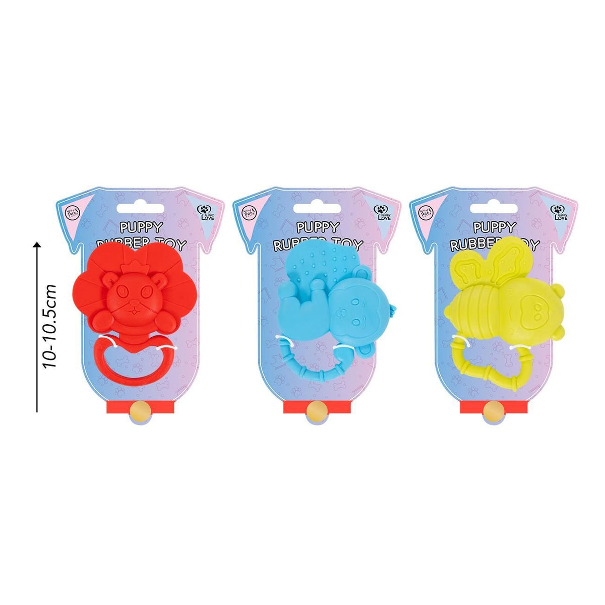 World of Pets Puppy Rubber Chew Toy Assorted Colours 9cm x 1.5cm x 20cm Pack of 1 WP1440 | Cute Animal Shapes Lion-Monkey-Bee | Gentle on Gums | For Puppies that Love to Play