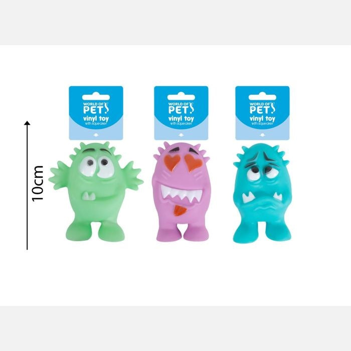 World of Pets Squeaky Vinyl Monster Chew Toy for Dogs Assorted Colours 5.5cm x 3.5cm x 10cm Pack of 1 WP1462 | Durable and Fun Pet Toy