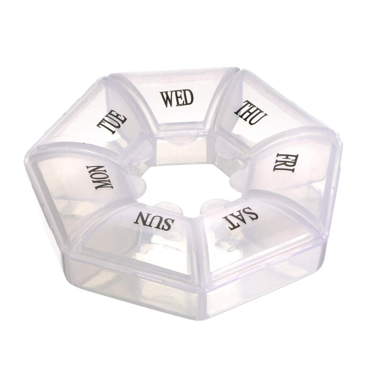 Proworld 7-Day Weekly Pill Organizer Clear CY8954540 | Travel-Friendly | Circular Pill Box with Labeled Compartments for Each Day | Portable Medication Case for Daily Vitamins and Pills