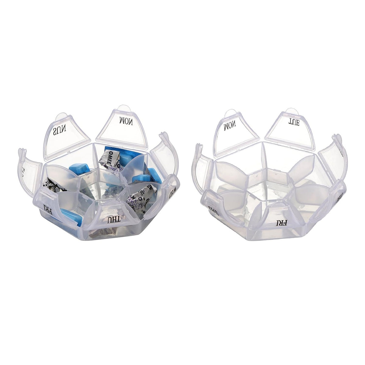 Proworld 7-Day Weekly Pill Organizer Clear CY8954540 | Travel-Friendly | Circular Pill Box with Labeled Compartments for Each Day | Portable Medication Case for Daily Vitamins and Pills