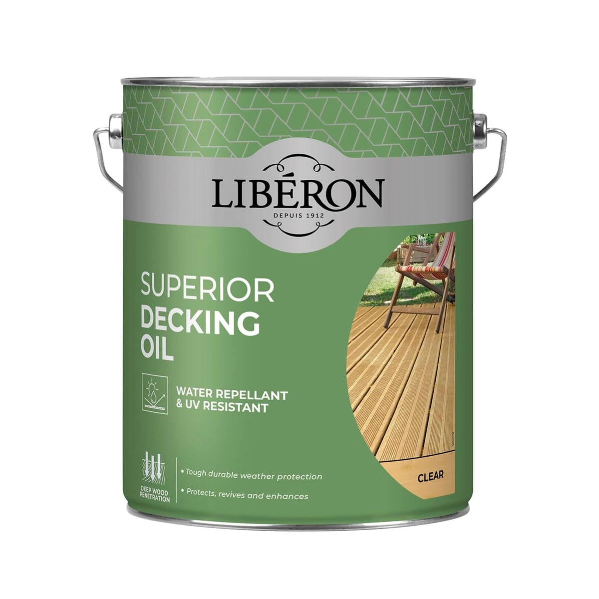 Liberon Superior Decking Oil 5Ltr Clear 126106 | Water-Repellent and UV-Resistant | Deep Wood Penetration | Tough Weather Protection for Outdoor Decking | Protects-Revives and Enhances | Drying Time Recoat 15 Minutes | Drying Time Full Day 24Hr