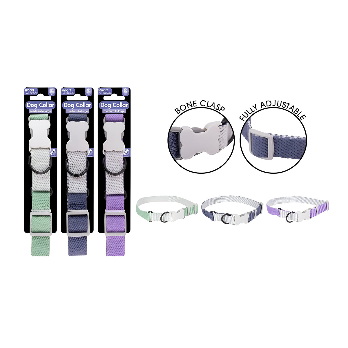 RSW Smart Choice Dual Colour Dog Collar Assorted Colours Medium to Large 2.5cm x 40cm-60cm Pack of 1 SC1831 | Bone Clasp | Fully Adjustable