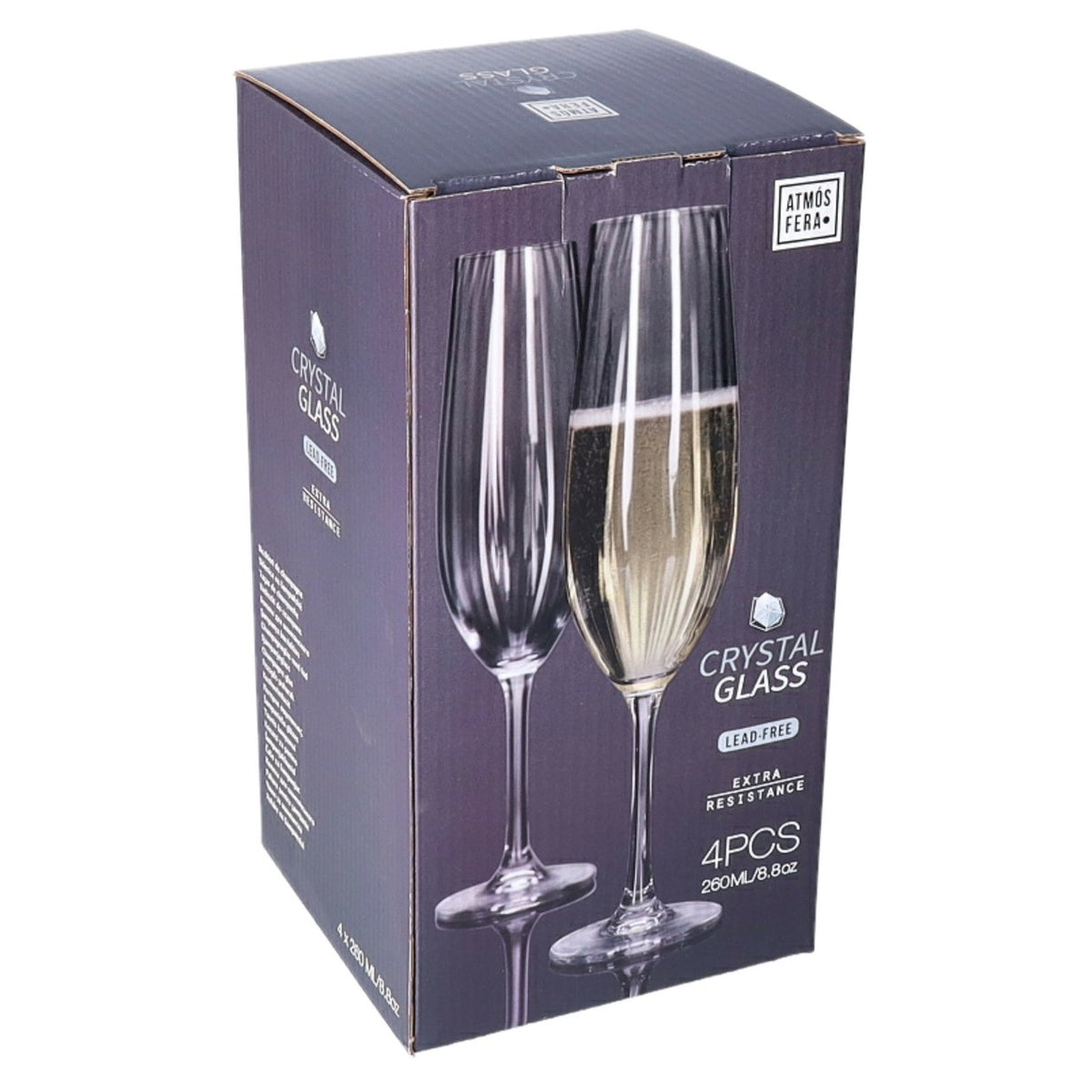 Atmos Fera Lead Free Crystal Champagne Glasses Clear 260ml Pack of 4 SR4000160