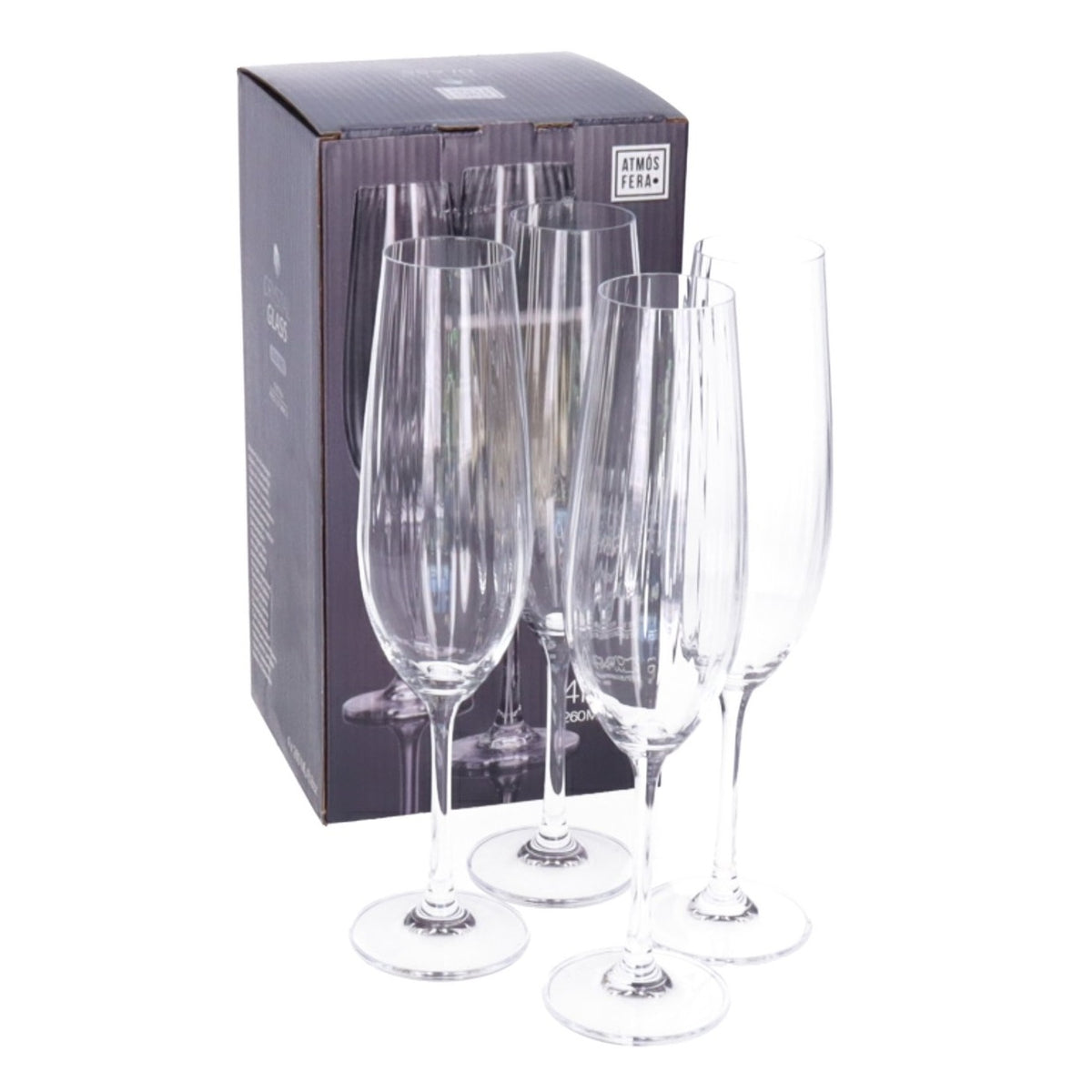 Atmos Fera Lead Free Crystal Champagne Glasses Clear 260ml Pack of 4 SR4000160