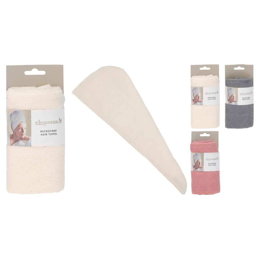 Eleganza Microfibre Hair Towel Assorted Colours 55cm x 22cm CY4655980