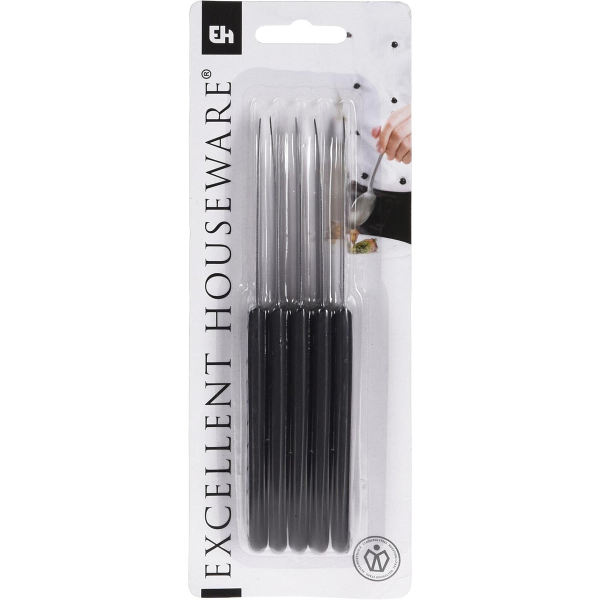 Excellent Houseware Stainless Steel Peeling Knife Set Black and Chrome Pack of 5 C80281106