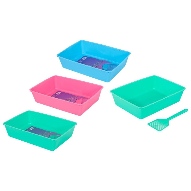 RSW World of Pets Cat Litter Tray with Scoop Assorted Colours 41cm x 29cm x 10cm WP736
