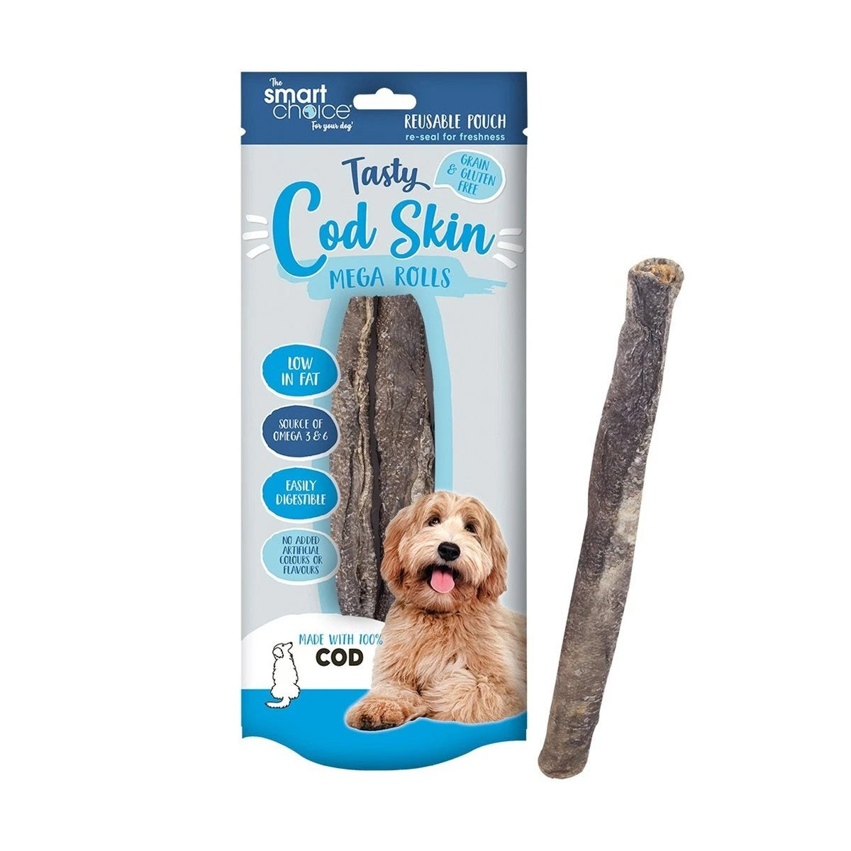 RSW Smart Choice Tasty Cod Skin Mega Rolls Dog Treats 90g Pack of 3 SC1604 | Low in Fat | Source of Omega 3 and 6 | Easily Digestible | No Added Artificial Colours or Flavours