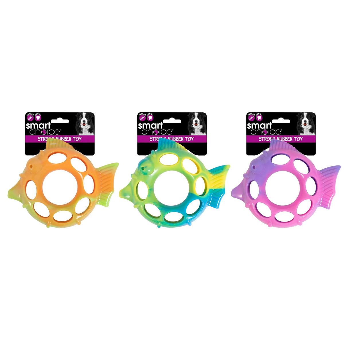 RSW Smart Choice Rubber Fish Toy for Dogs Assorted Colours 14.5cm x 11.5cm Pack of 1 SC1449 | Durable and Fun | For Dental Hygiene | Robust Rubber and Lightweight | Great for Games of Throw and Fetch