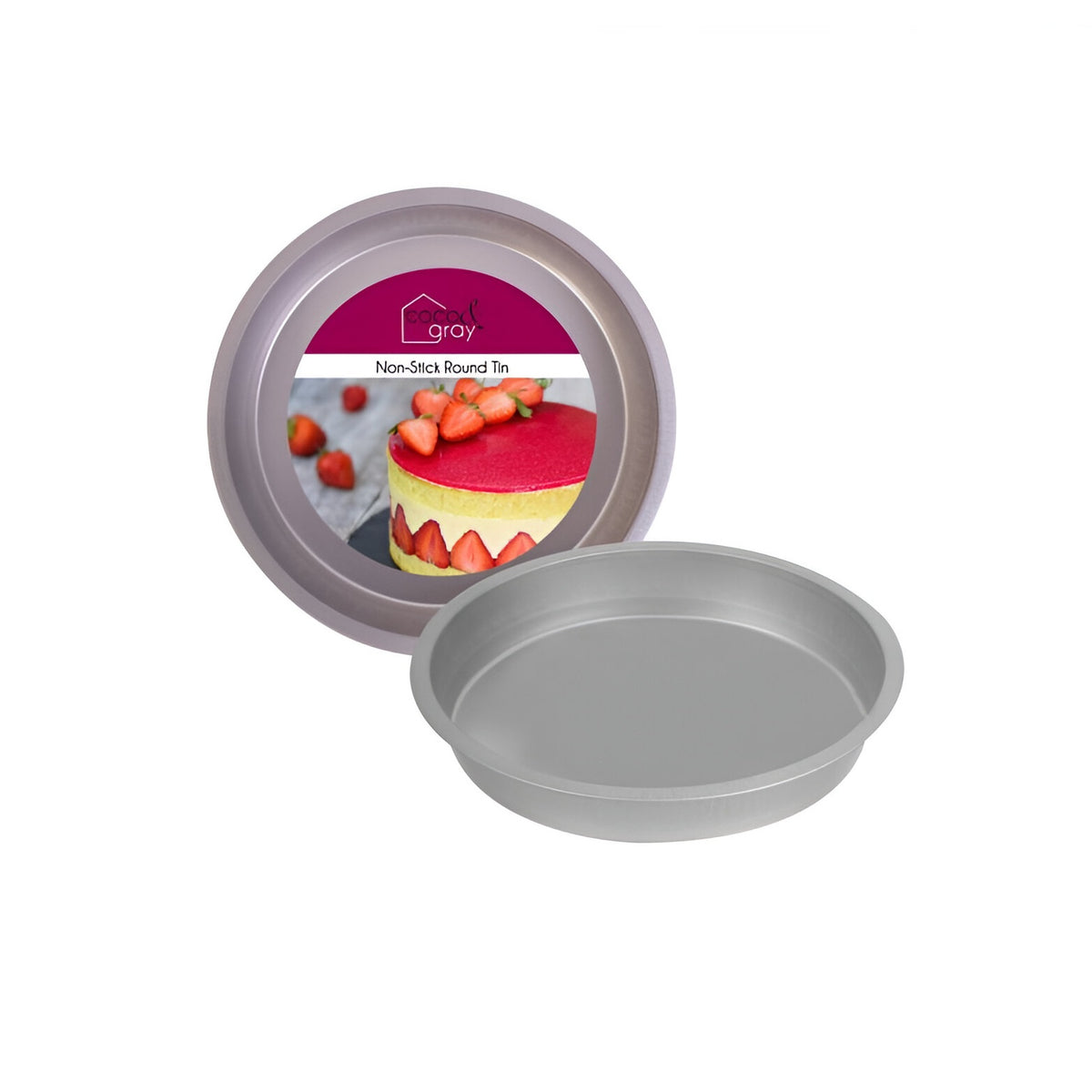 RSW Coco and Gray Round Cake Tin Silver 22cm x 3.5cm Pack of 1 AM4335 | Heat Resistant upto 260 Degree Celsius | Non-Stick Coated