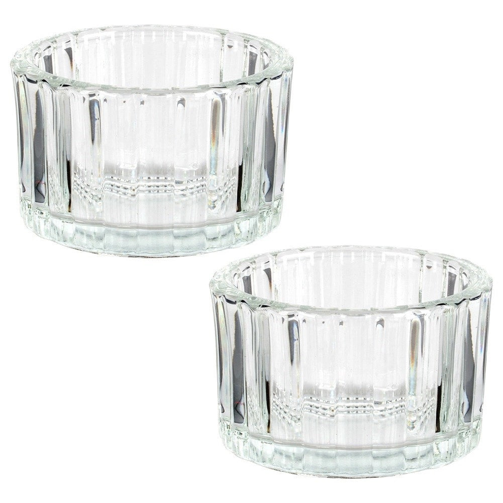 Home and Styling Collection Candle Holder Glass for Tealight Clear 5.7cm x 3.5cm Pack of 2 CD1003070 | Ideal for Home Decor-Weddings and Gift Giving | Elegant Ribbed Design