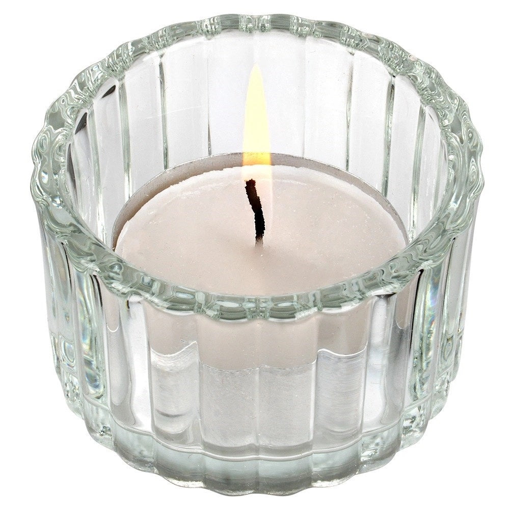 Home and Styling Collection Candle Holder Glass for Tealight Clear 5.7cm x 3.5cm Pack of 2 CD1003070 | Ideal for Home Decor-Weddings and Gift Giving | Elegant Ribbed Design