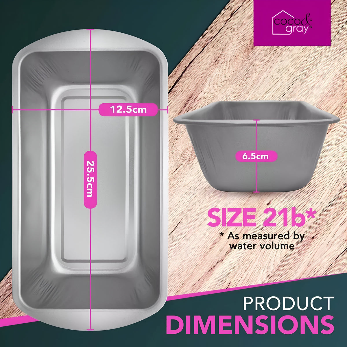 RSW Coco and Gray Loaf Tin Silver 25.5cm x 12.5cm x 6.5cm AM4338 | Non-Stick Coated | Heat Resistant upto 260 Degree Celsius