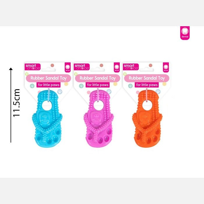 RSW Smart Choice Rubber Sandal Toy for Little Paws Assorted Colours 6.5cm x 3cm x 12cm Pack of 1 SC1616 | Robust Rubber and Lightweight | Promotes Dental Hygiene | Great for Games of Throw and Fetch