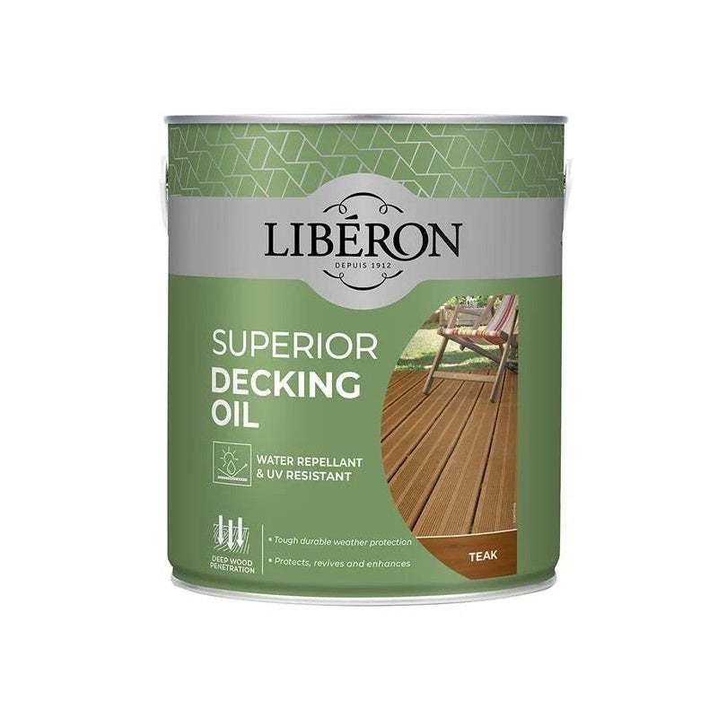 Liberon Superior Decking Oil 2.5Ltr Teak 126105 | Water-Repellent and UV-Resistant | Deep Wood Penetration | Tough Weather Protection for Outdoor Decking | Protects-Revives and Enhances | Drying Time Recoat 15 Minutes | Drying Time Full Day 24Hr