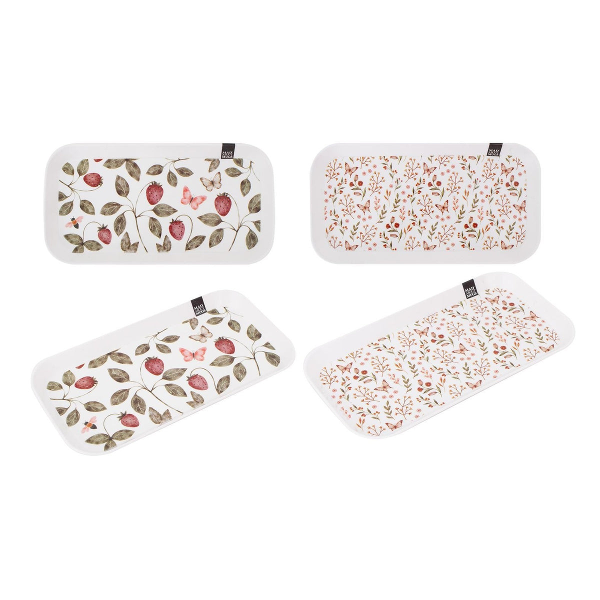 RSW Mad About Mugs Strawberry and Floral Design Tea Tray White 28.5cm x 15cm AM4521