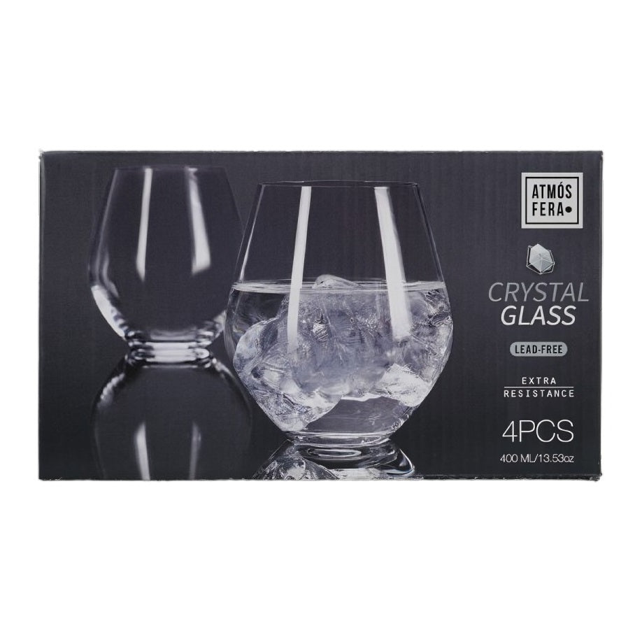 Atmos Fera Lead Free Crystal Drinking Glasses Clear 400ml Pack of 4 SR4000110 | Extra Resistance