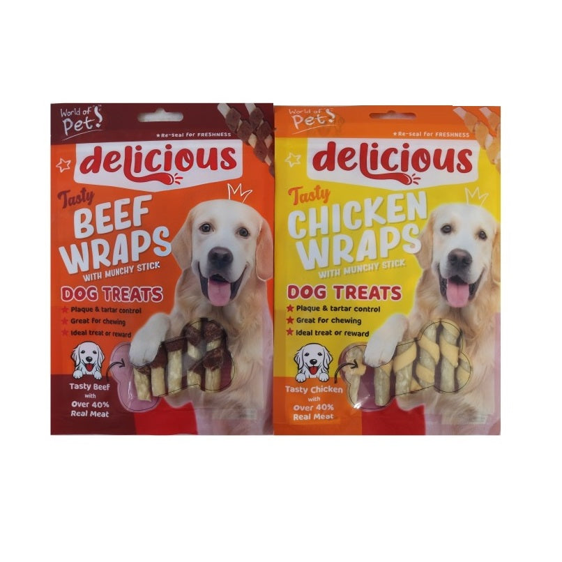 RSW World of Pets Chicken and Beef Wraps Treat 70g Pack of 6 WP227 | Plaque and Tartar Control | Great for Chewing | Ideal Treat or Reward